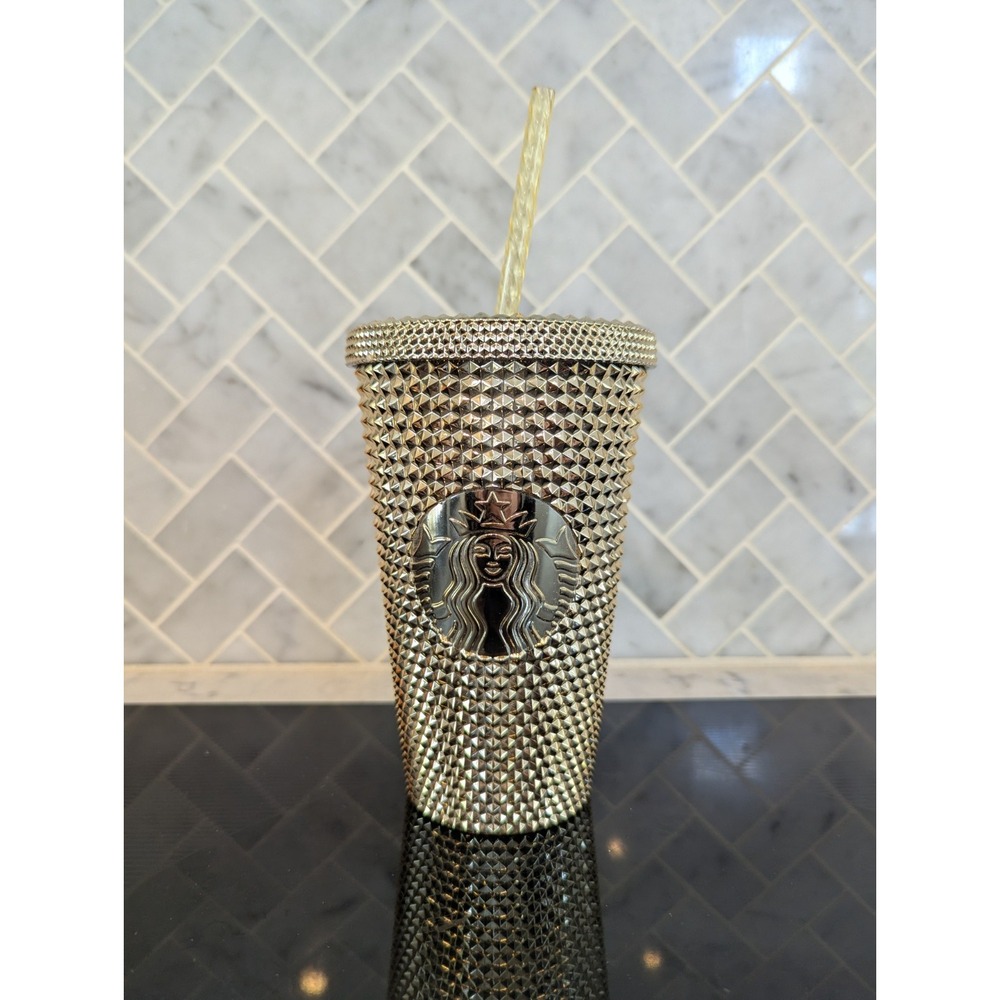 Starbucks 2022 Gold Studded Diamond Tumbler Cold Cup Grande Bling 16oz